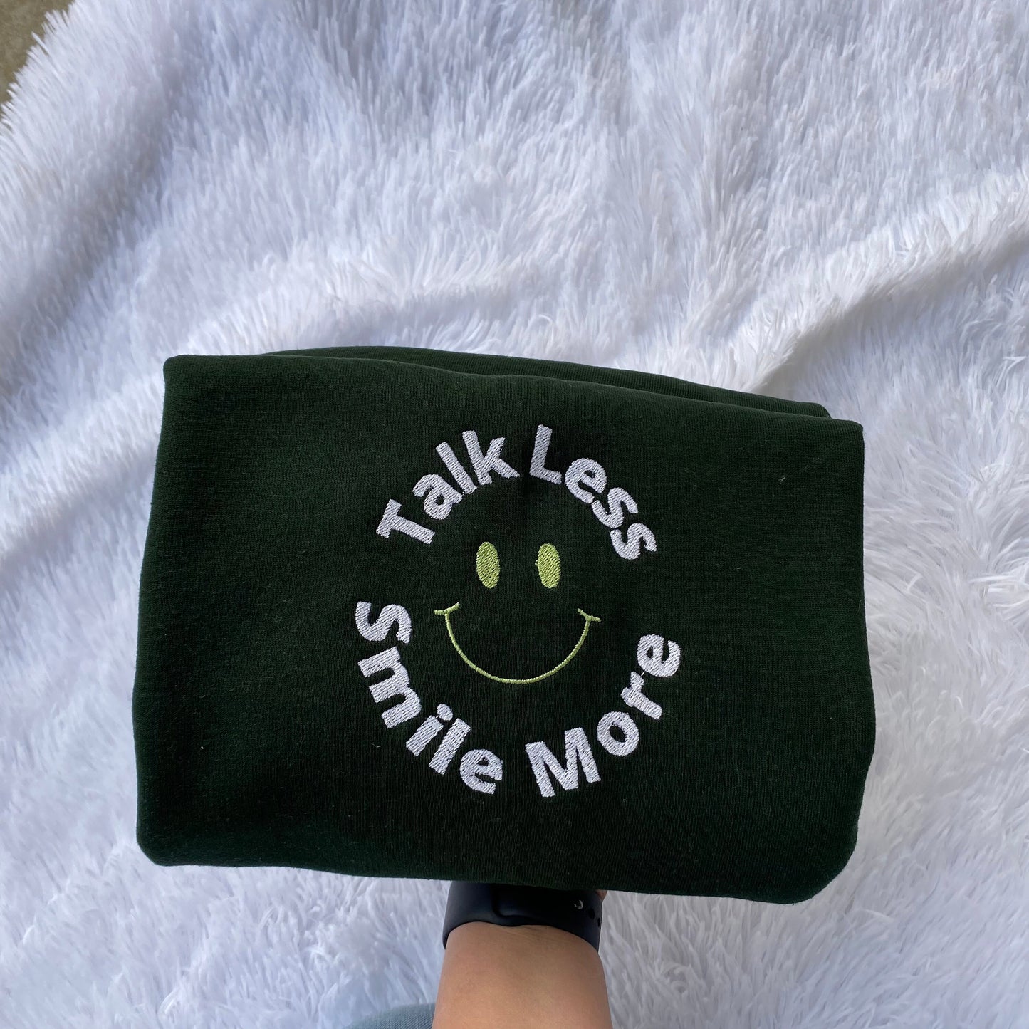 Happy Embroidered sweatshirt- Talk less, smile more sweatshirt- smile face sweatshirt- smiley melted face crewneck- Embroidered hoodie