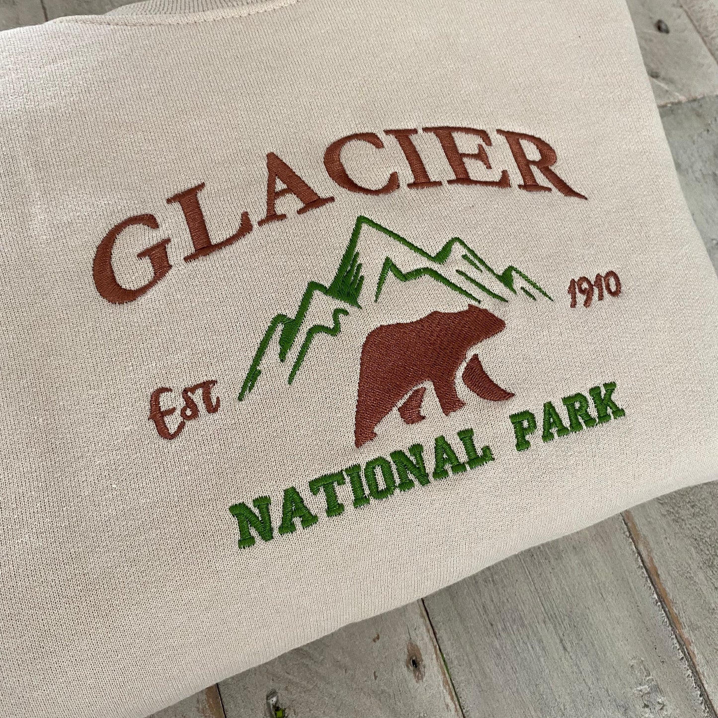 Glacier National Park Embroidered Crewneck-embroidered Crewneck-National Park Sweatshirt
