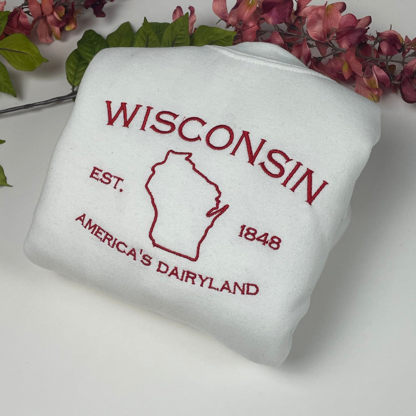 Wisconsin Embroidered Sweatshirt- Wisconsin T-Shirt and Sweatshirt