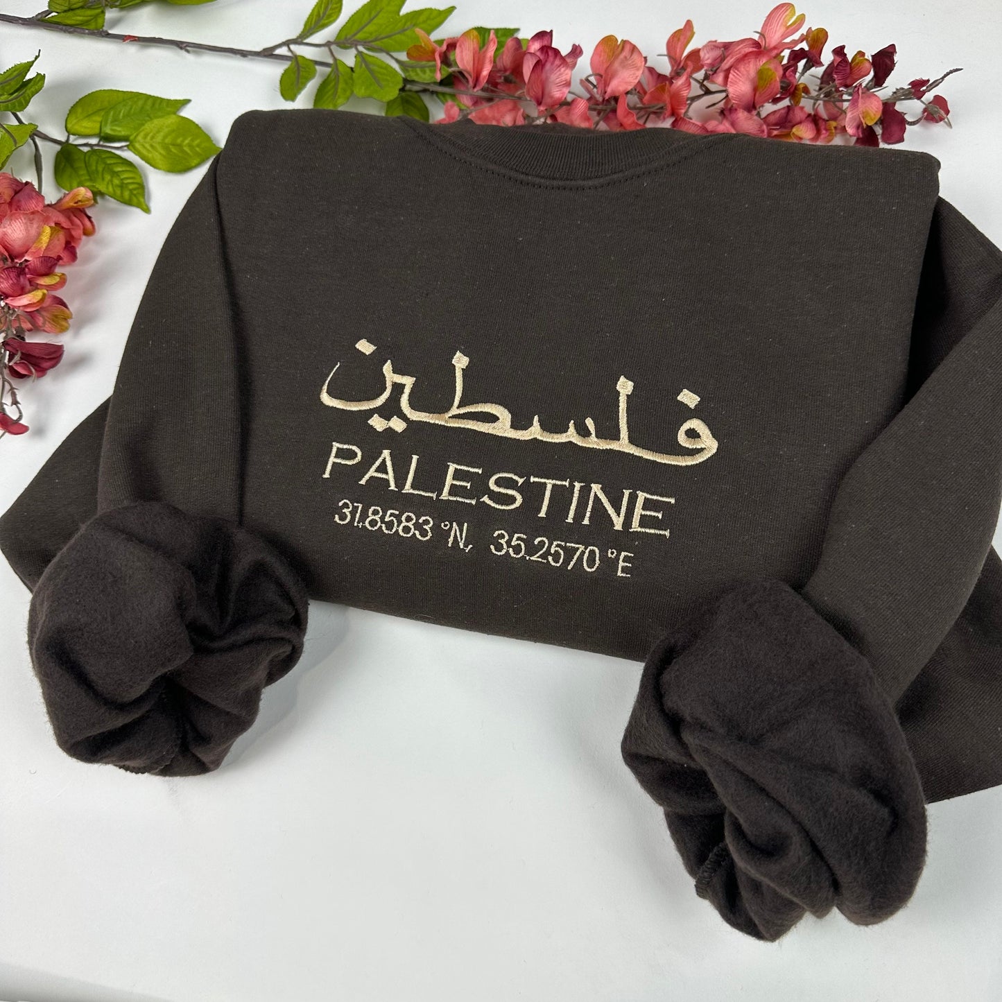 Palestine Coordinates Embroidered Sweater - Palestinian Coordinates Shirt