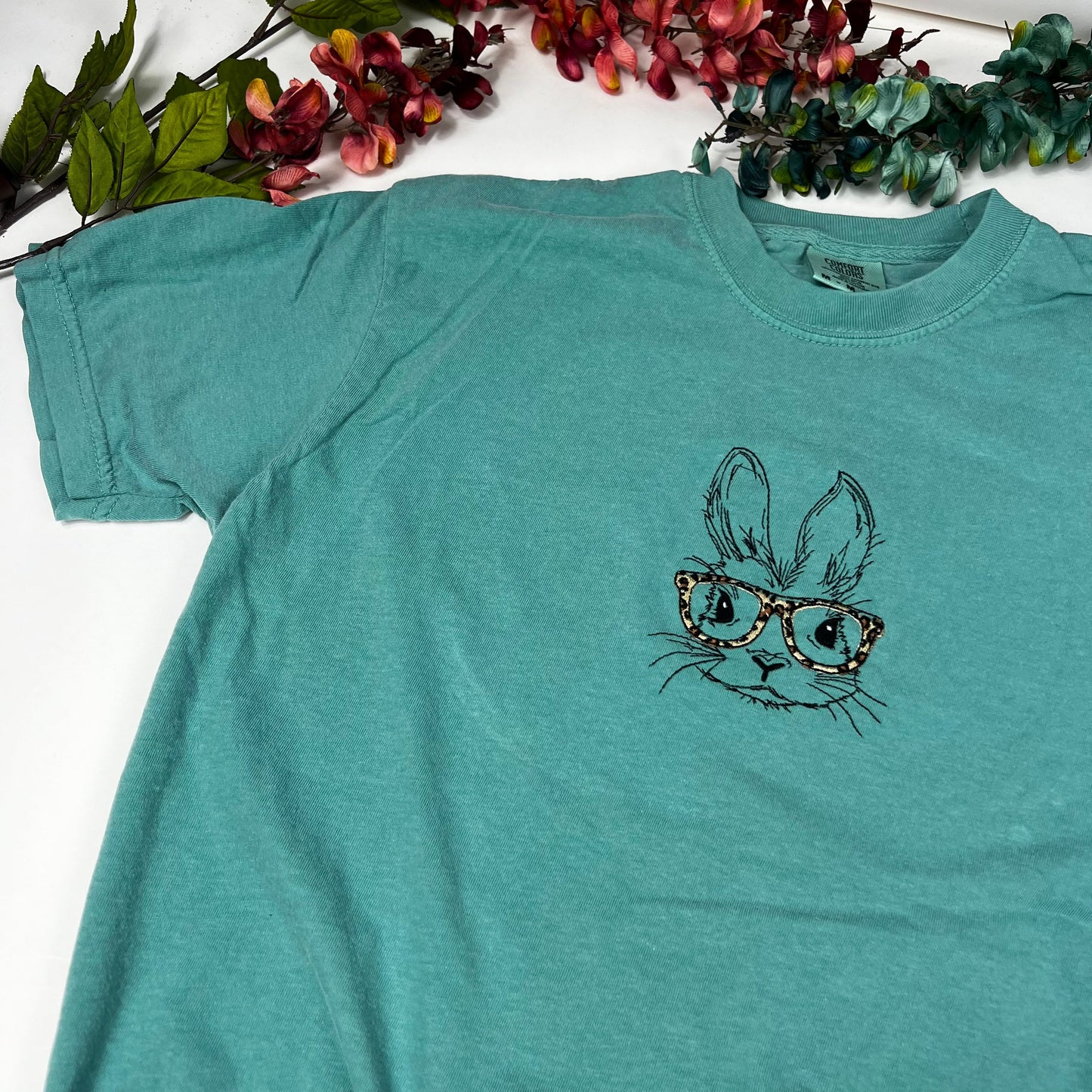 Bunny With Glasses Embroidered T-shirt - Comfort Colors