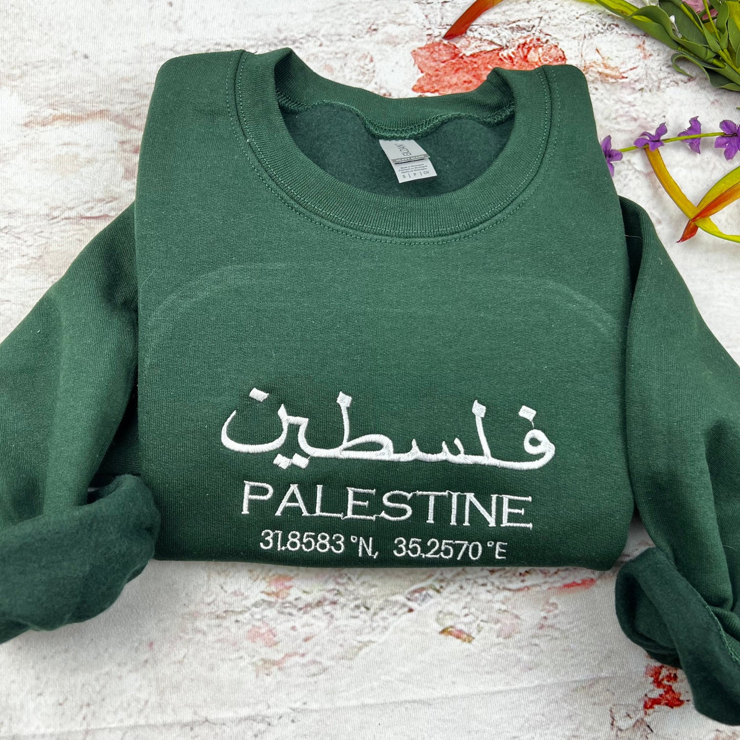 Palestine Coordinates Embroidered Sweater - Palestinian Coordinates Shirt