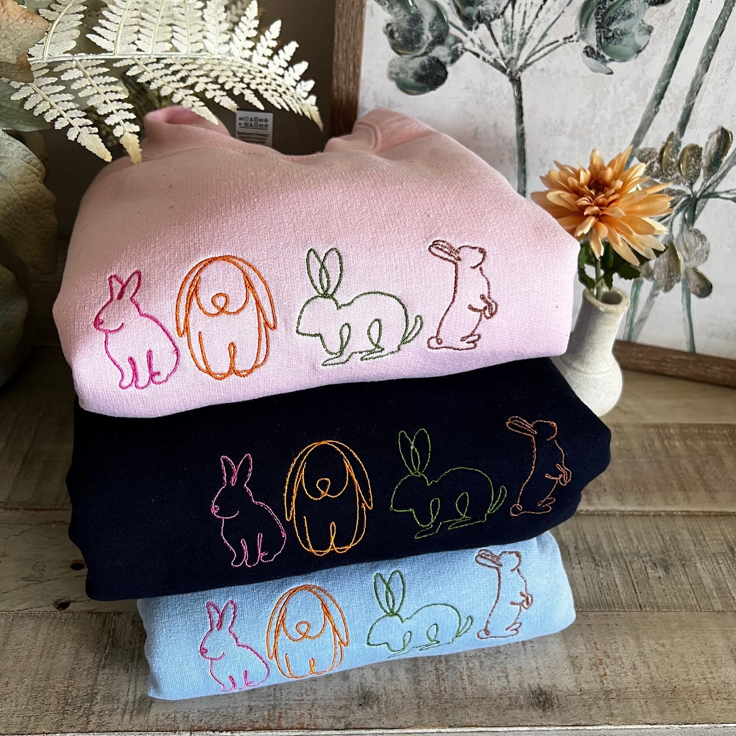 Bunny Embroidered Sweatshirt -Easter Embroidered Sweatshirt- Easter Shirt- Easter Bunny Sweatshirt. Cute bunny rabbits sweatshirt
