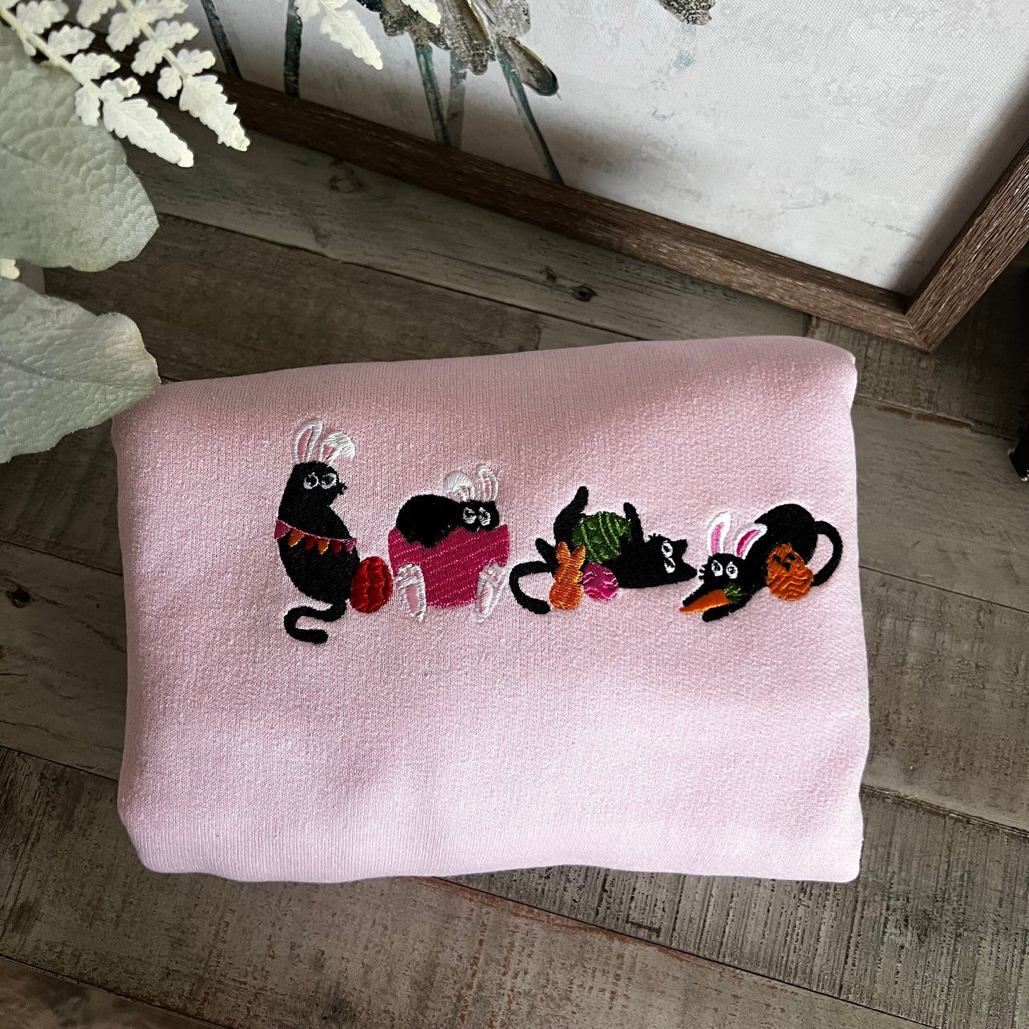 Easter Black Cat Embroidered Sweatshirt- Easter Shirt- Easter Bunny Cat Sweatshirt