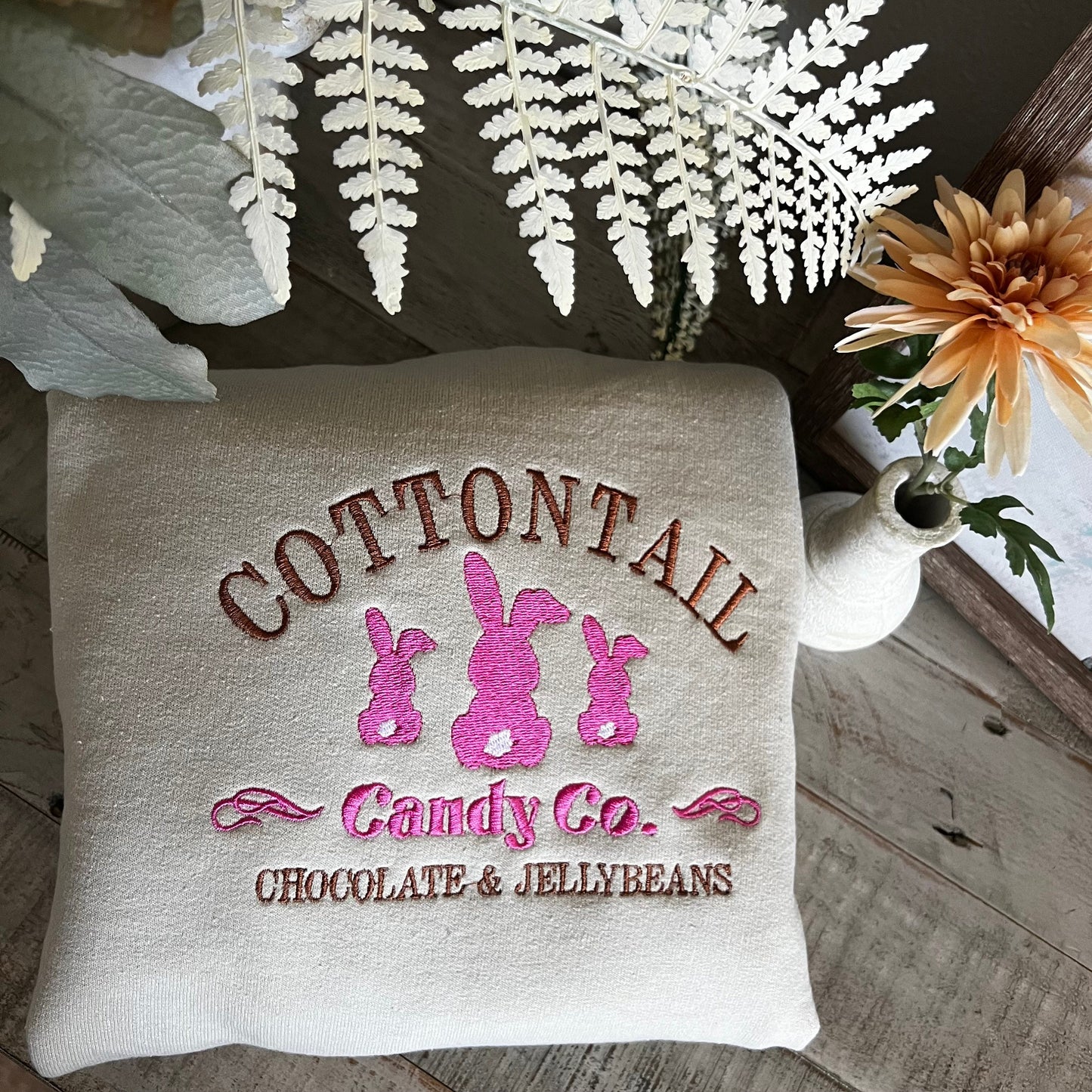 Cotton Tail Bunny Embroidered Sweatshirt-Easter outfit