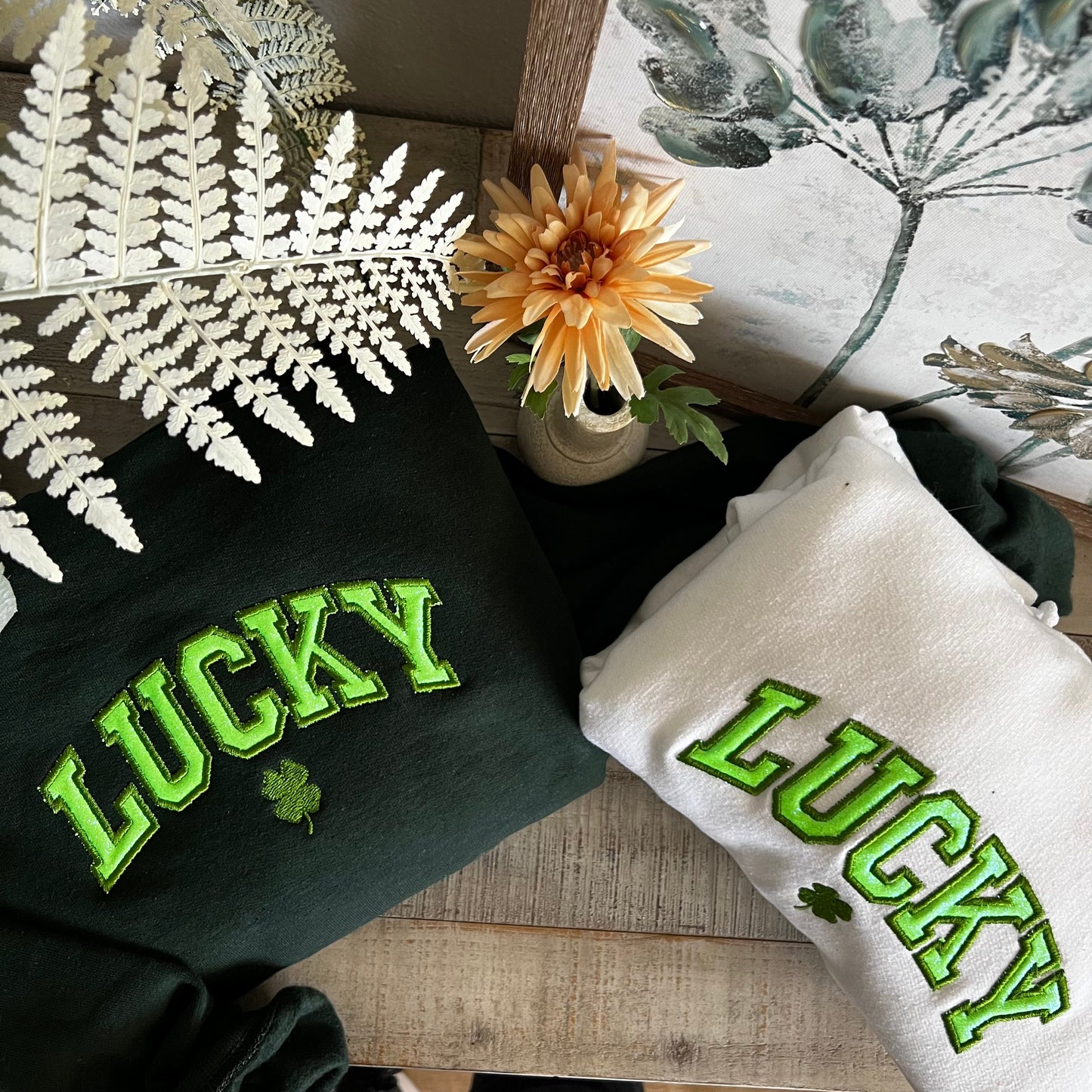 Lucky Sweatshirt, St Patty's Embroidered Sweatshirt, Womens Embroidered Sweater, Women's St Patrick's Day Sweatshirt, Glitter