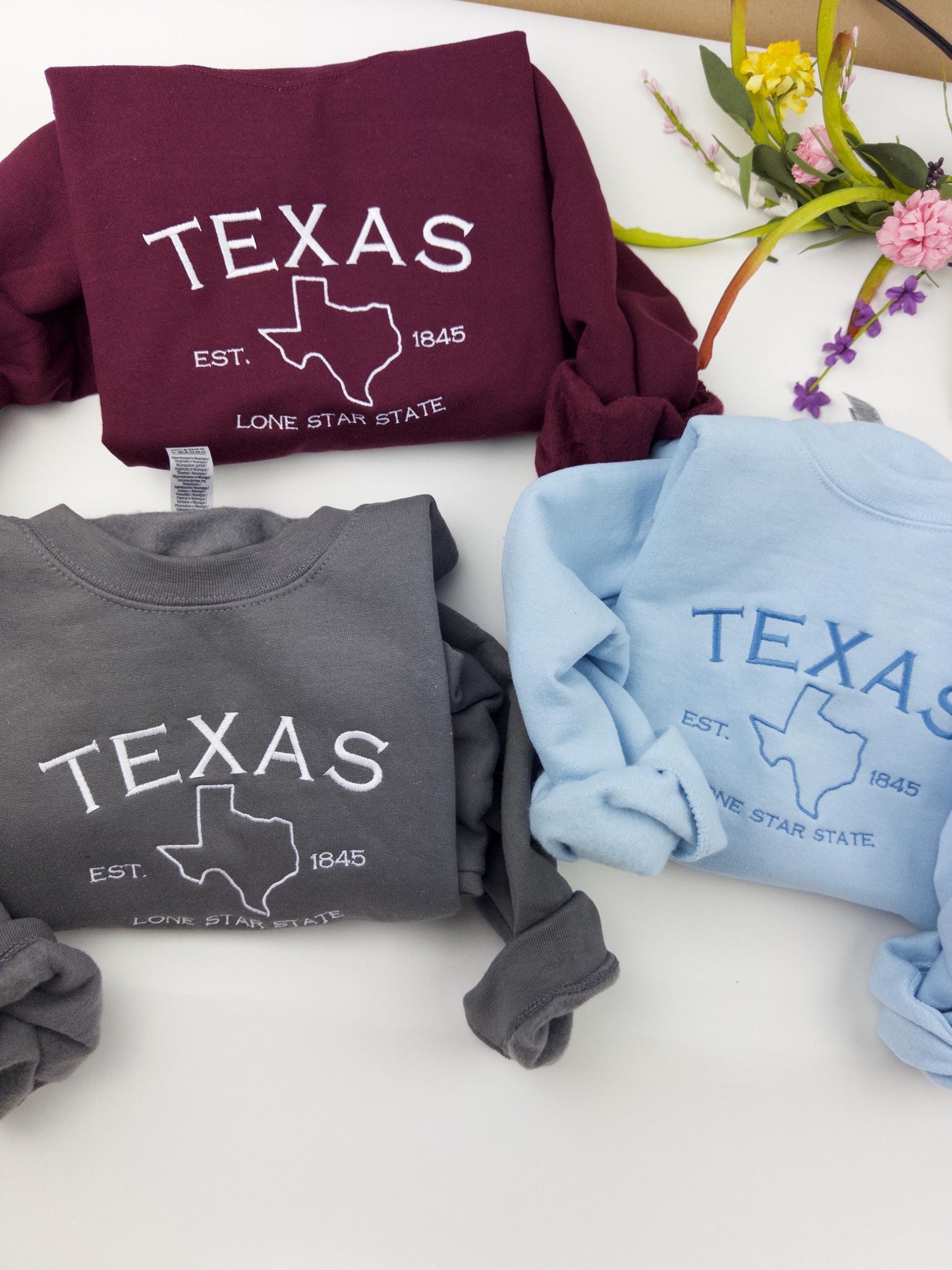 Texas Embroidered Sweatshirt- Texas T-Shirt and Sweatshirt