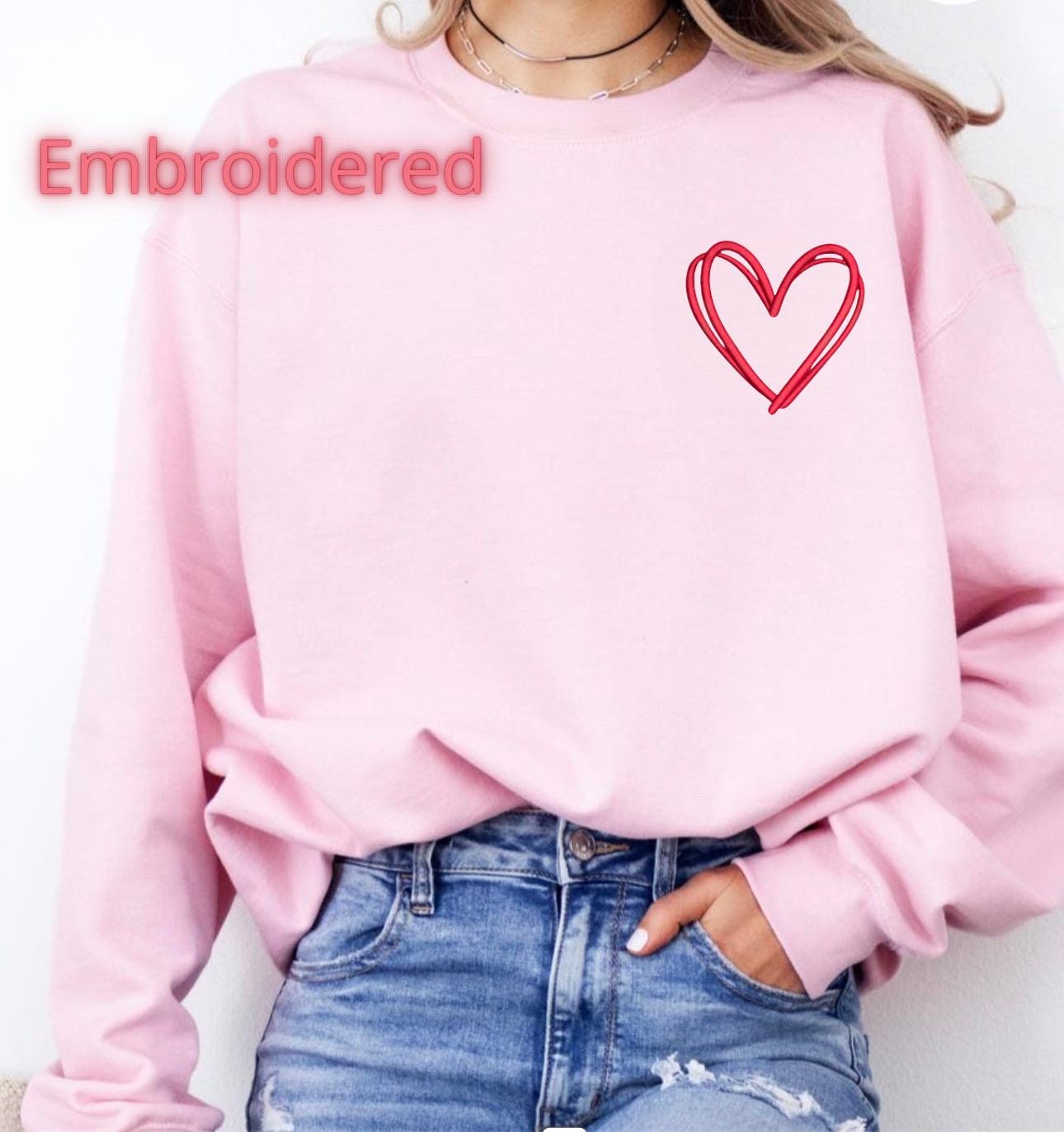 Valentine Embroidered heart sweatshirtwoman, Valentine’s Day sweatshirt, couple gift sweatshirt, heart hoodie, embroiderey sweatshirt