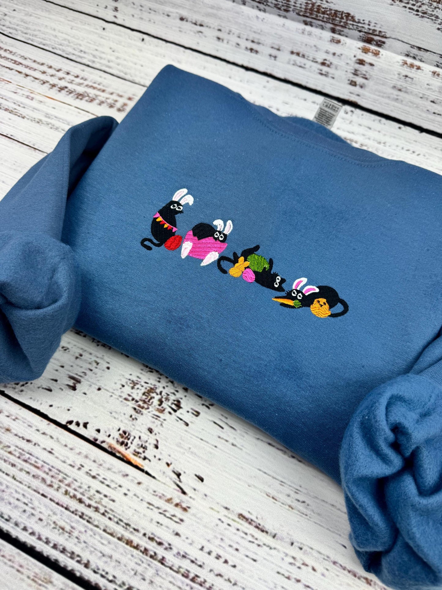 Easter Black Cat Embroidered Sweatshirt- Easter Shirt- Easter Bunny Cat Sweatshirt