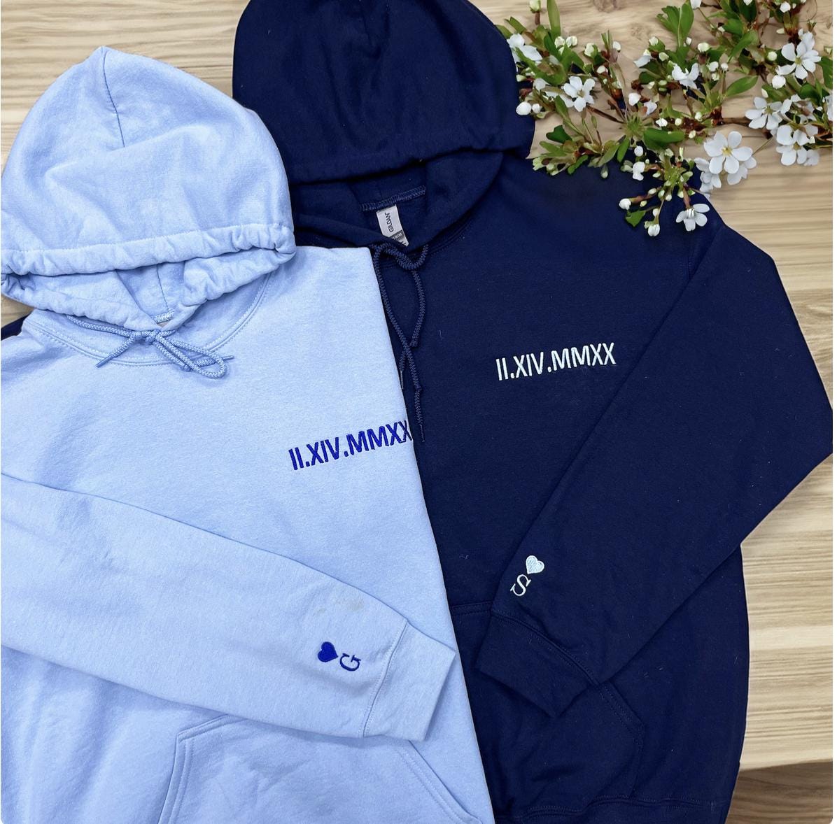 Custom Embroidered Roman Numeral Hoodie • Couples Gift • Personalized Date and Initial Hoodie • Engagements, Anniversaries, Bachelorette's
