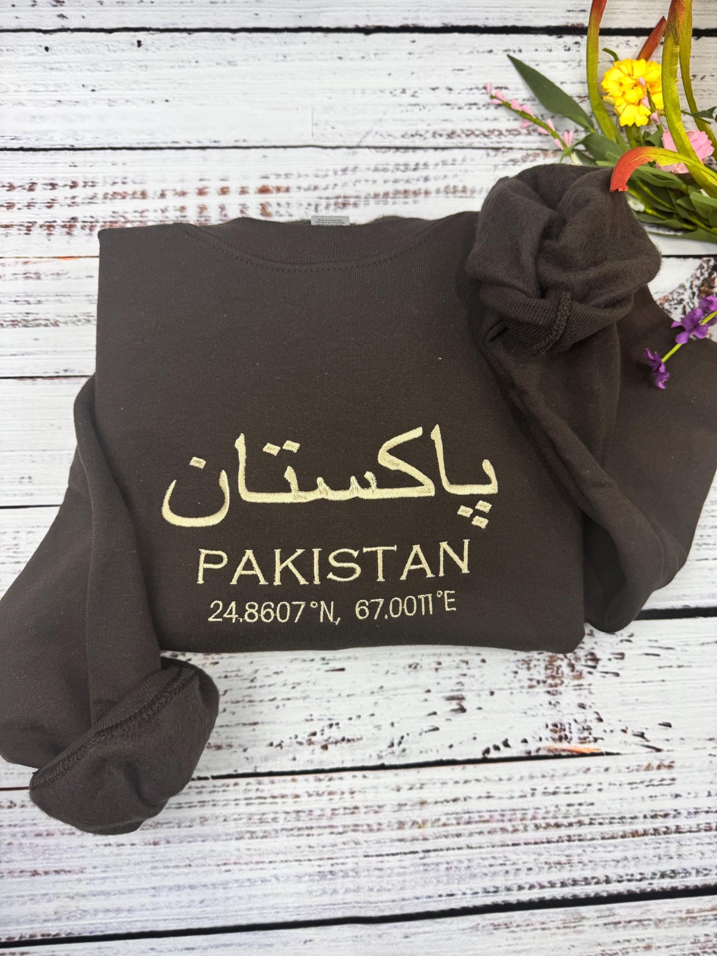 Pakistan Embroidered Sweatshirt - Pakistan Coordinates Shirt