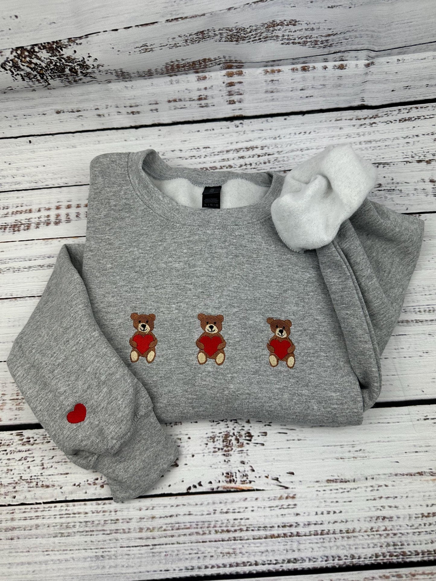 Valentine's Day Embroidered Sweatshirt, Bear heart Love Sweatshirt, Valentines Day Gift, Cute Bear Sweatshirt, Bow Valentine Sweater
