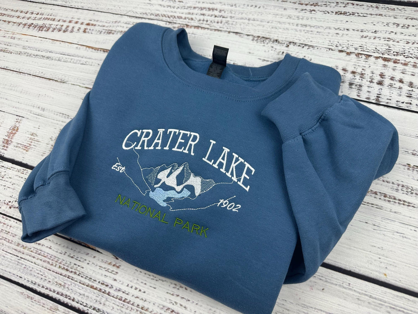 Crater Lake National Park Embroidered Sweatshirt – Nature Crewneck, Hiking Gift, Outdoorsy Apparel