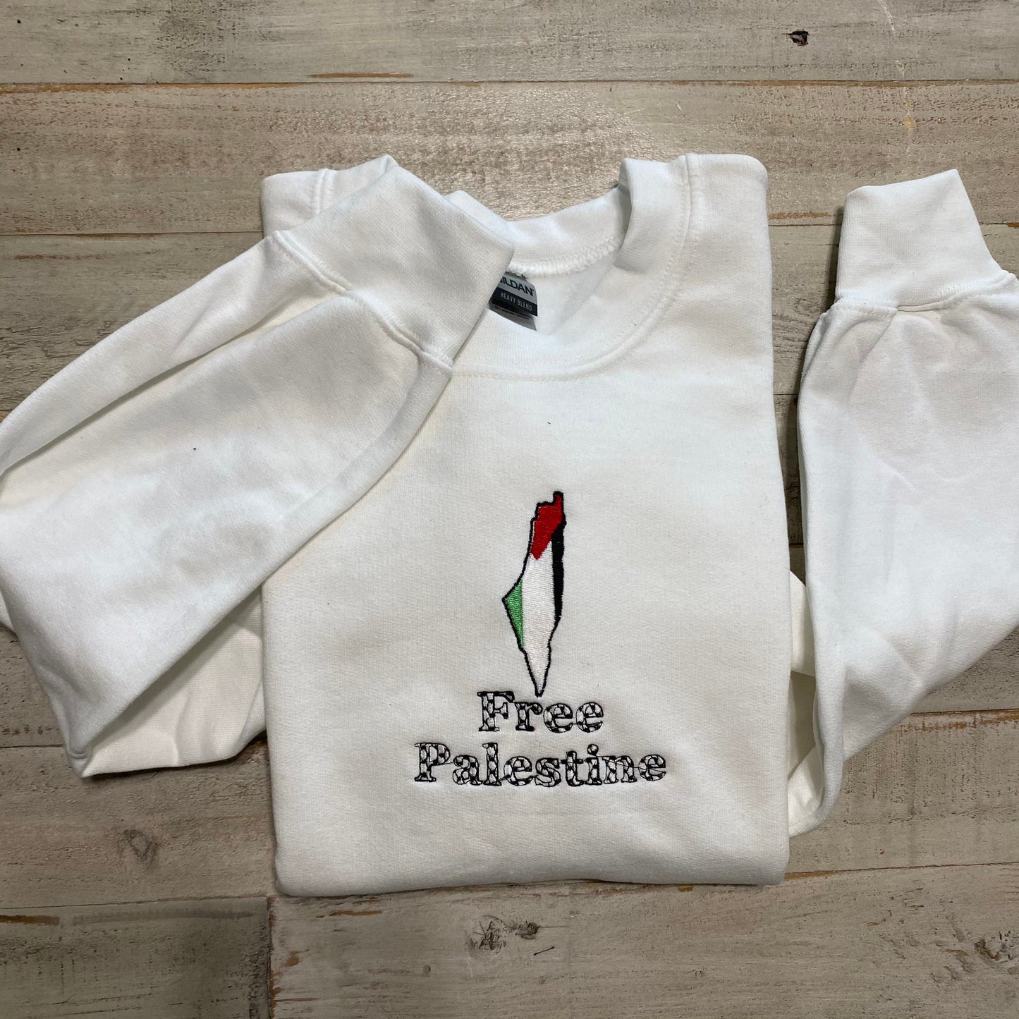 Embroidered Free Palestine crewneck. Free Palestine embroidered sweatshirt