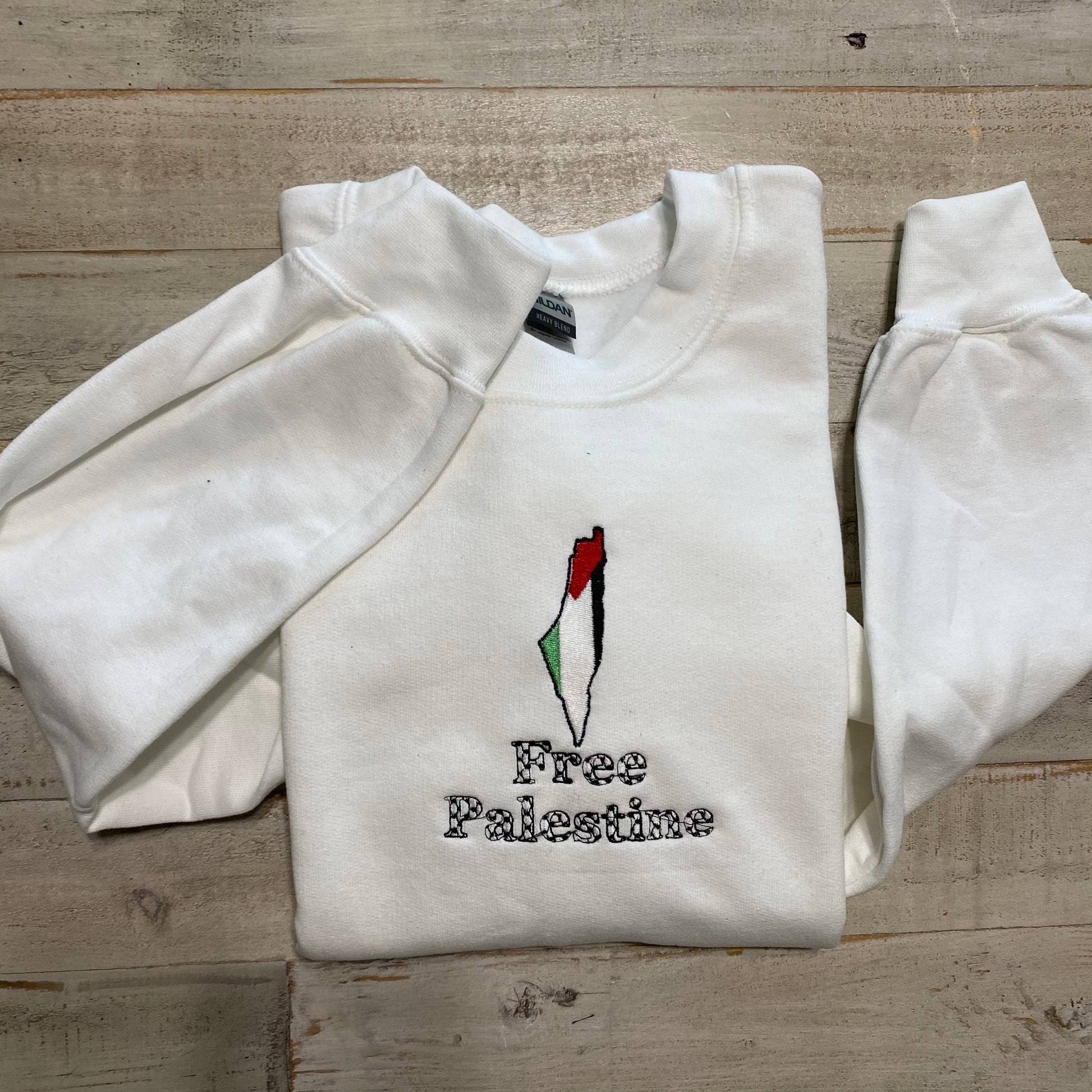 Embroidered Free Palestine crewneck. Free Palestine embroidered sweatshirt