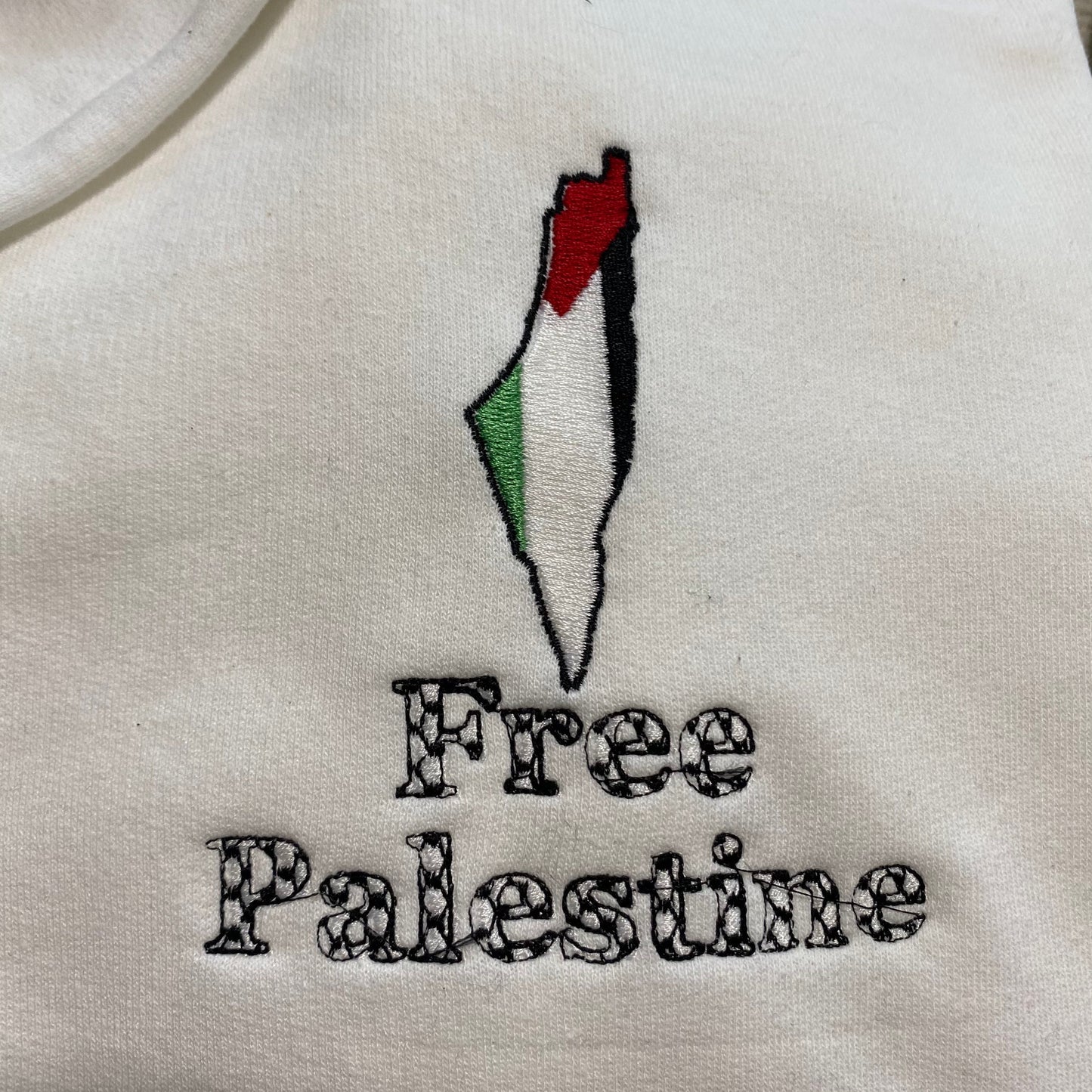Embroidered Free Palestine crewneck. Free Palestine embroidered sweatshirt