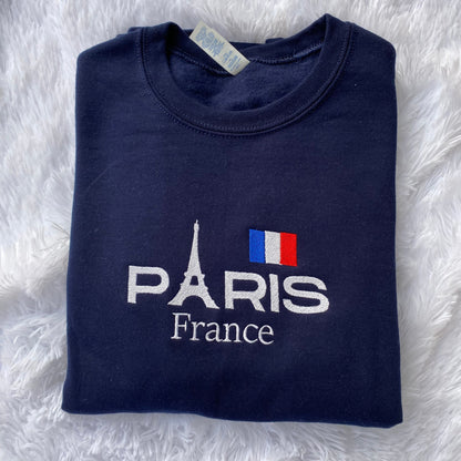 Paris Embroidered Sweatshirt, Paris France sweatshirt, Paris and Eiffel Sweatshirt