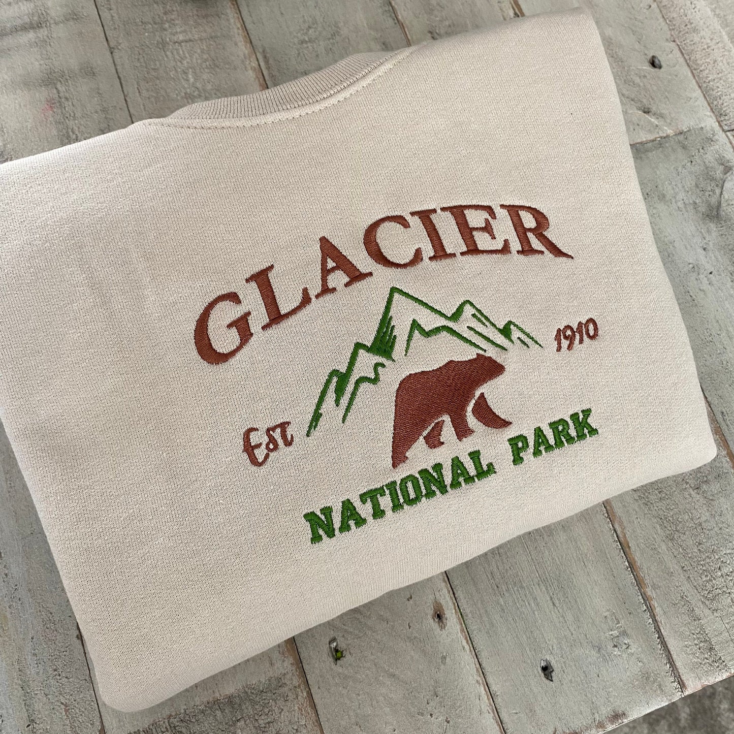 Glacier National Park Embroidered Crewneck-embroidered Crewneck-National Park Sweatshirt
