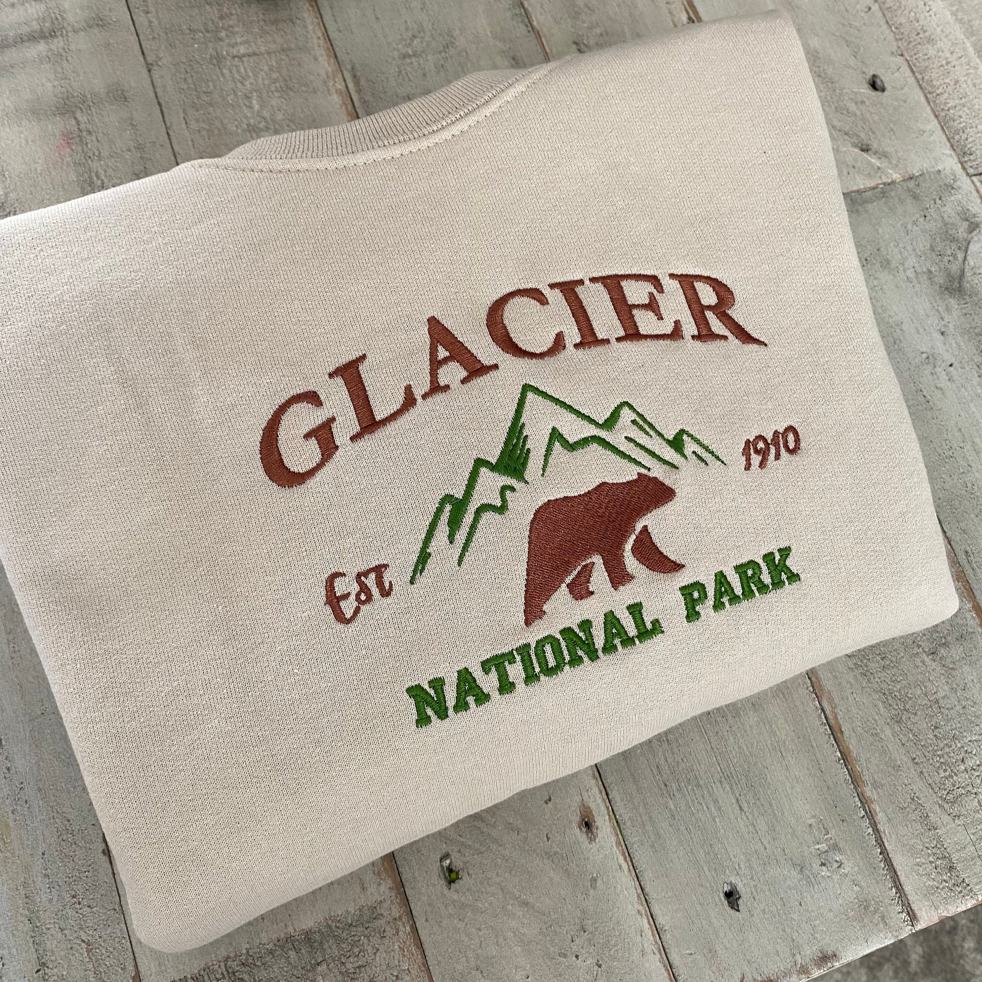 Glacier National Park Embroidered Crewneck-embroidered Crewneck-National Park Sweatshirt