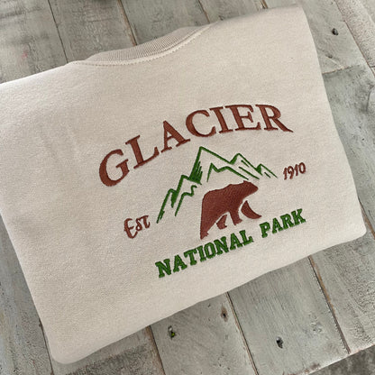 Glacier National Park Embroidered Crewneck-embroidered Crewneck-National Park Sweatshirt