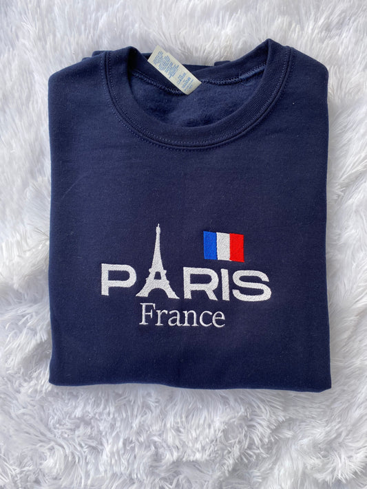 Paris Embroidered Sweatshirt, Paris France sweatshirt, Paris and Eiffel Sweatshirt