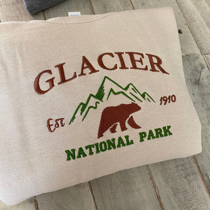 Glacier National Park Embroidered Crewneck-embroidered Crewneck-National Park Sweatshirt