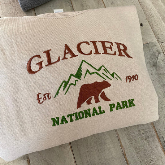 Glacier National Park Embroidered Crewneck-embroidered Crewneck-National Park Sweatshirt