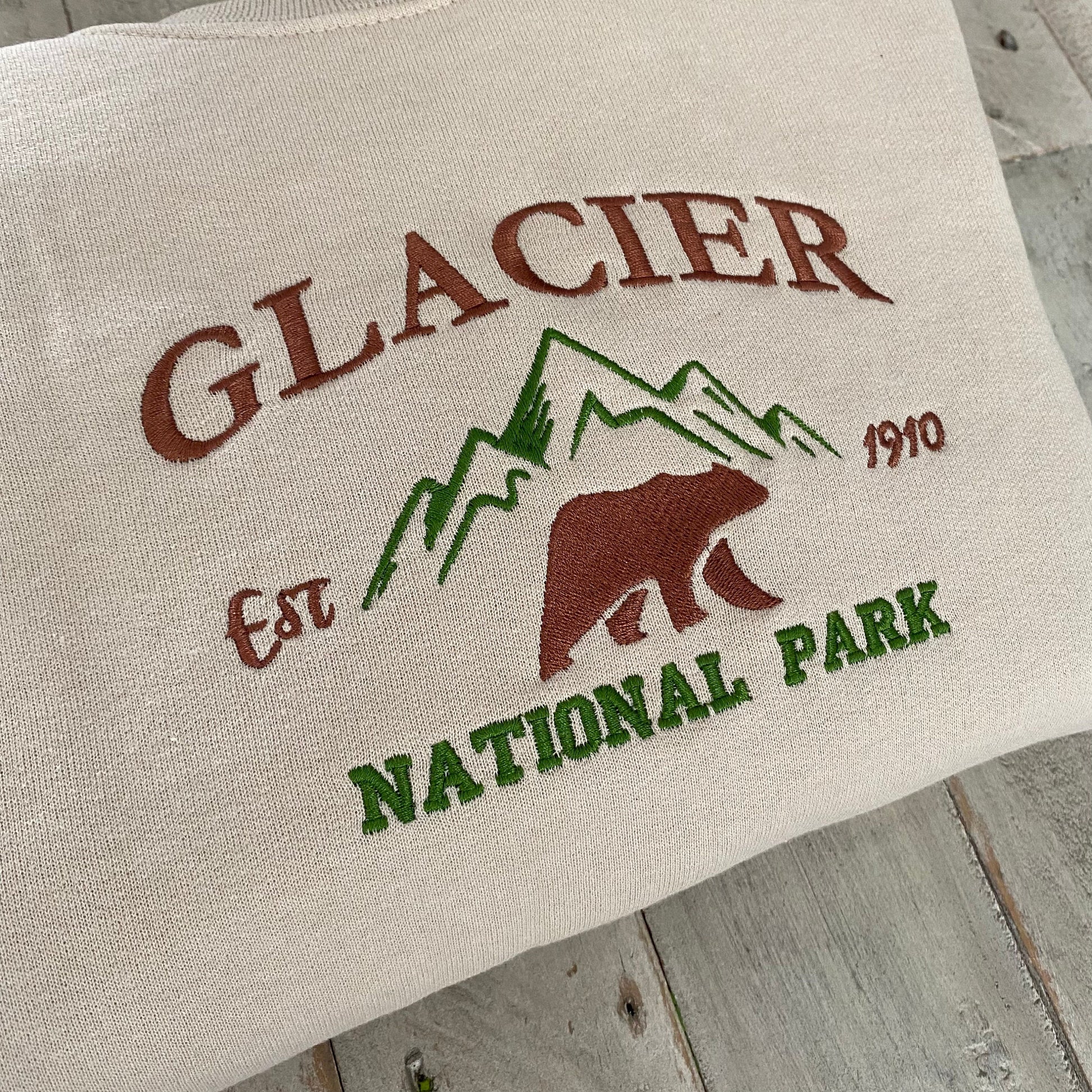 Glacier National Park Embroidered Crewneck-embroidered Crewneck-National Park Sweatshirt