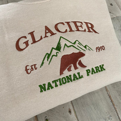 Glacier National Park Embroidered Crewneck-embroidered Crewneck-National Park Sweatshirt