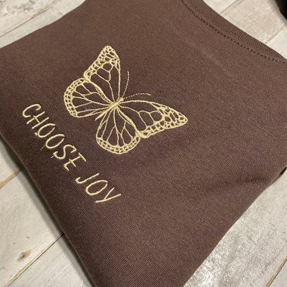 Embroidered Choose Joy, Butterfly Crewneck- Choose JoyCrewneck- Butterfly sweatshirts Cute Sweatshirt - Trendy Crewneck