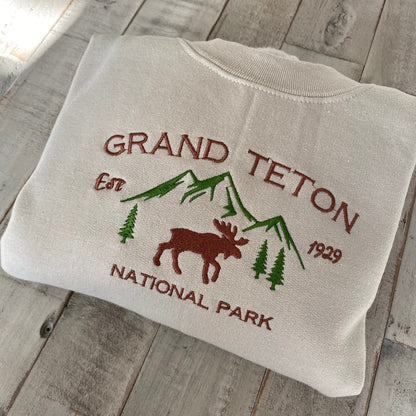 Grand Teton National Park Embroidered Crewneck-embroidered Crewneck-National Park Sweatshirt