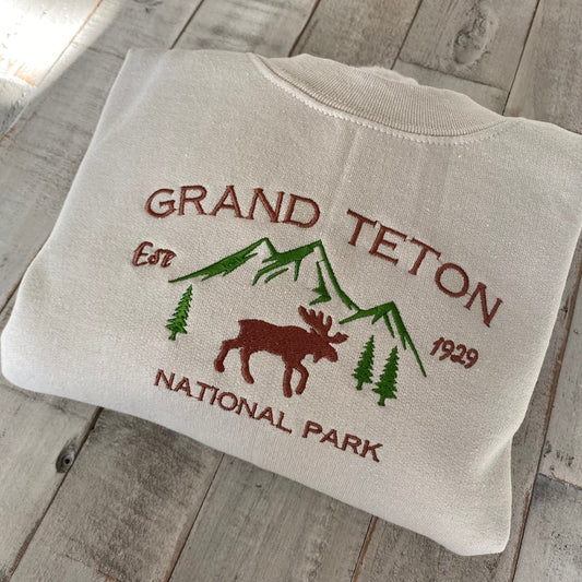 Grand Teton National Park Embroidered Crewneck-embroidered Crewneck-National Park Sweatshirt