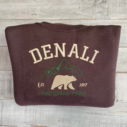 Denali National Park Embroidered Crewneck-embroidered Crewneck-National Park Sweatshirt