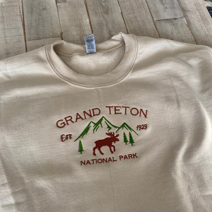Grand Teton National Park Embroidered Crewneck-embroidered Crewneck-National Park Sweatshirt