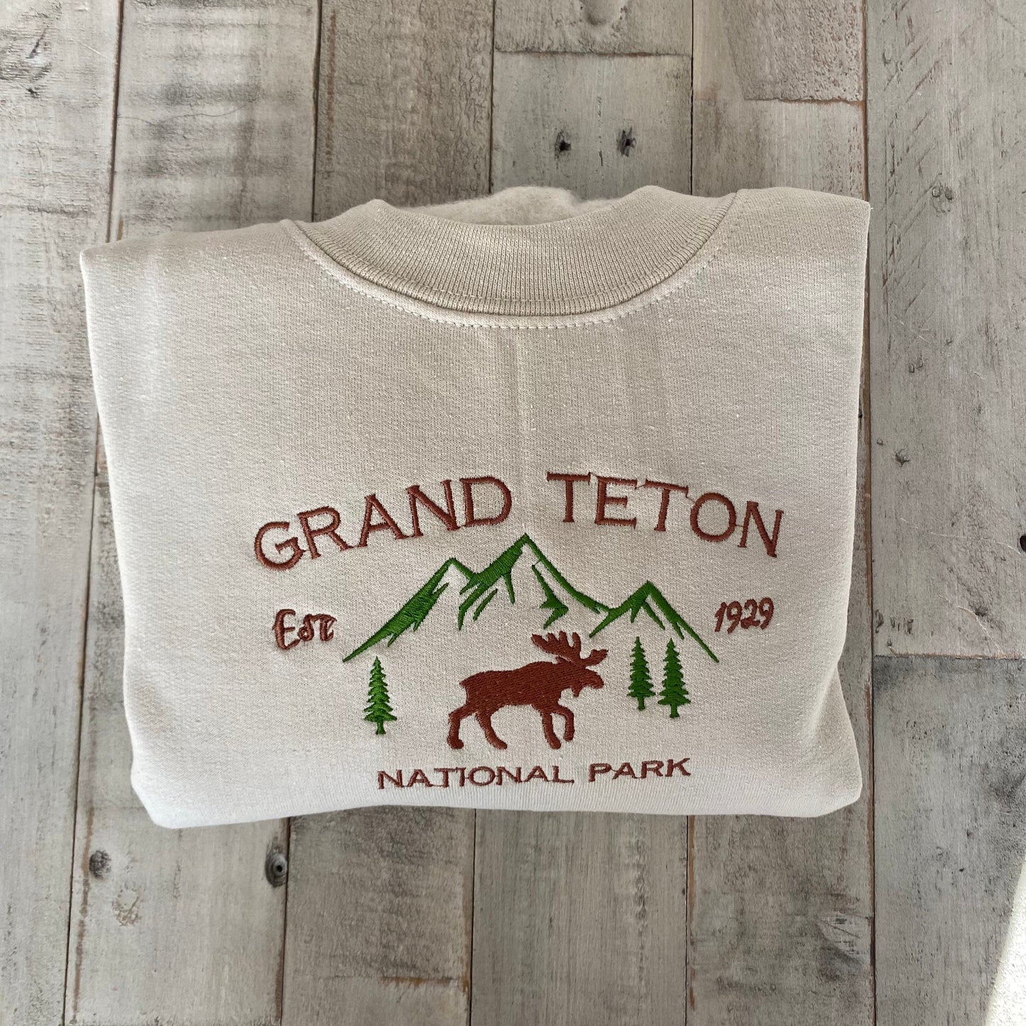 Grand Teton National Park Embroidered Crewneck-embroidered Crewneck-National Park Sweatshirt