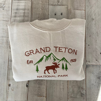 Grand Teton National Park Embroidered Crewneck-embroidered Crewneck-National Park Sweatshirt