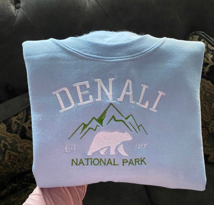 Denali National Park Embroidered Crewneck-embroidered Crewneck-National Park Sweatshirt