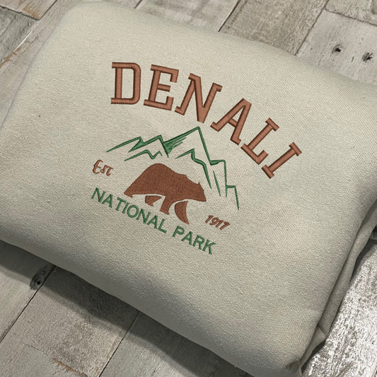 Denali National Park Embroidered Crewneck-embroidered Crewneck-National Park Sweatshirt