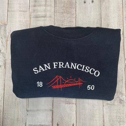 San Francisco Embroidered sweatshirt, Vintage Style California Crewneck, Golden Gate Bridge Sweatshirt
