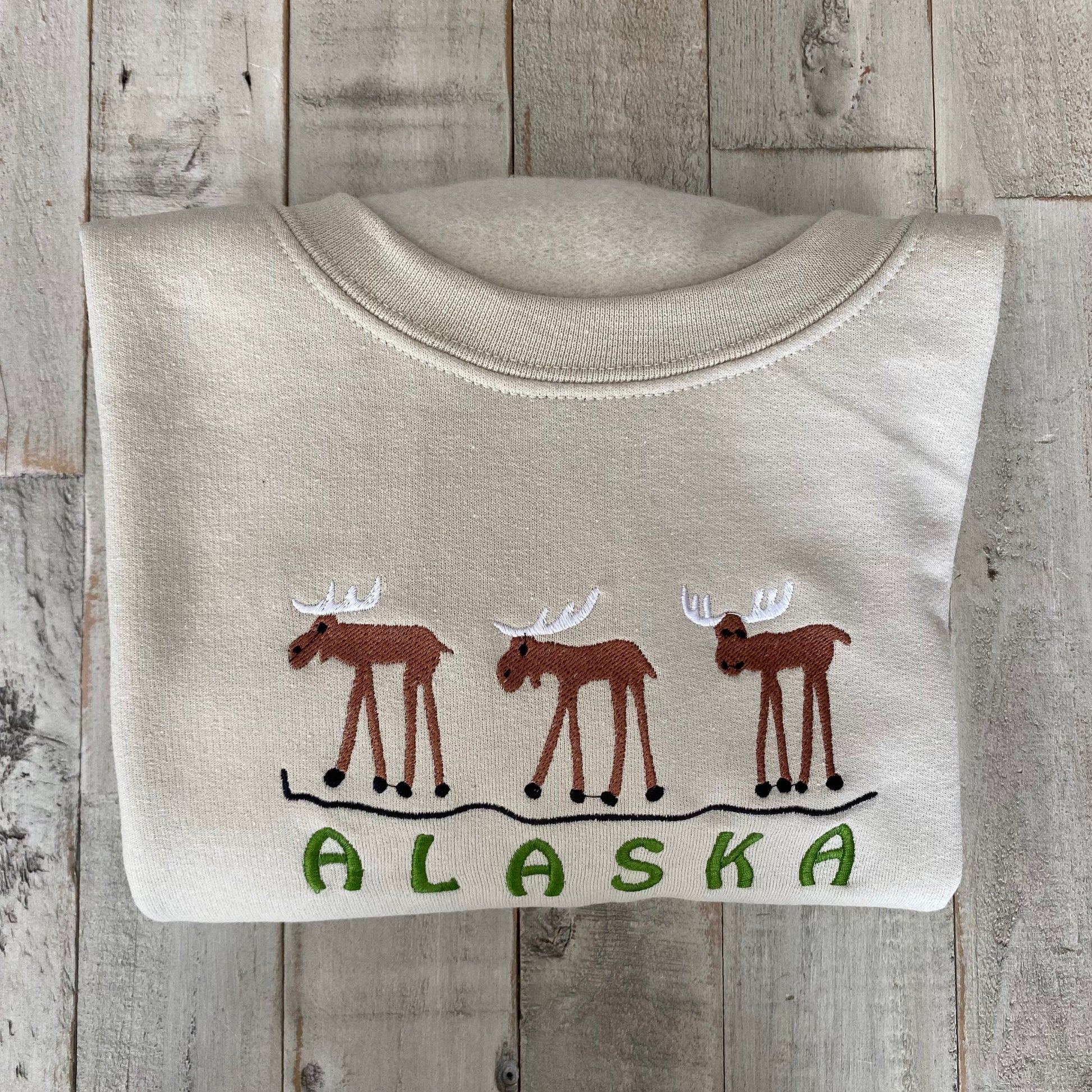 Alaska Embroidered Crewneck Sweatshirt (Moose)