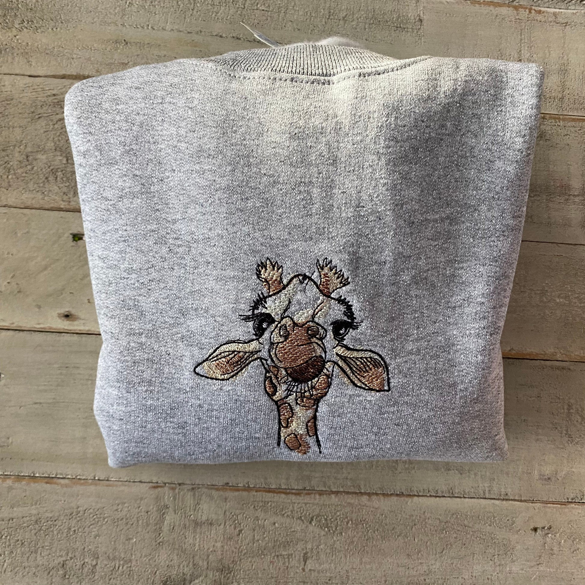 Giraffe Embroidered Crewneck- Trendy Crewneck