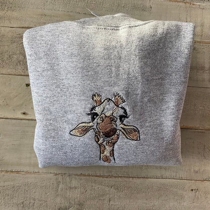 Giraffe Embroidered Crewneck- Trendy Crewneck