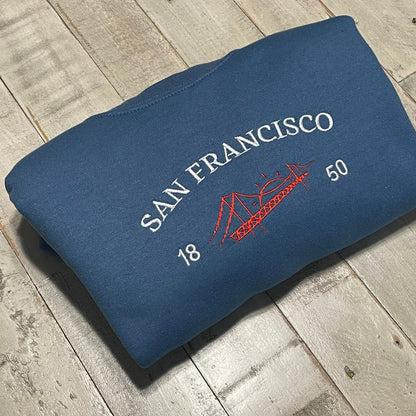 San Francisco Embroidered sweatshirt, Vintage Style California Crewneck, Golden Gate Bridge Sweatshirt