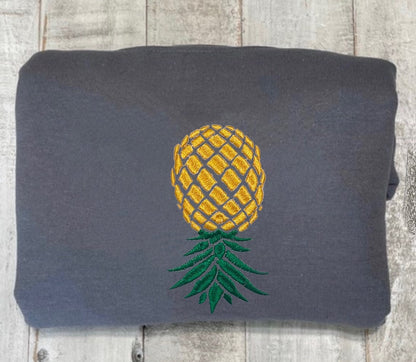 Upside Down Pineapple Embroidered Sweatshirt - Swinger Gift