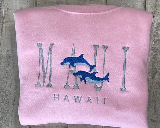 Maui Hawaii Embroidered Crewneck- Cute Vintage Sweatshirt - Trendy Crewneck