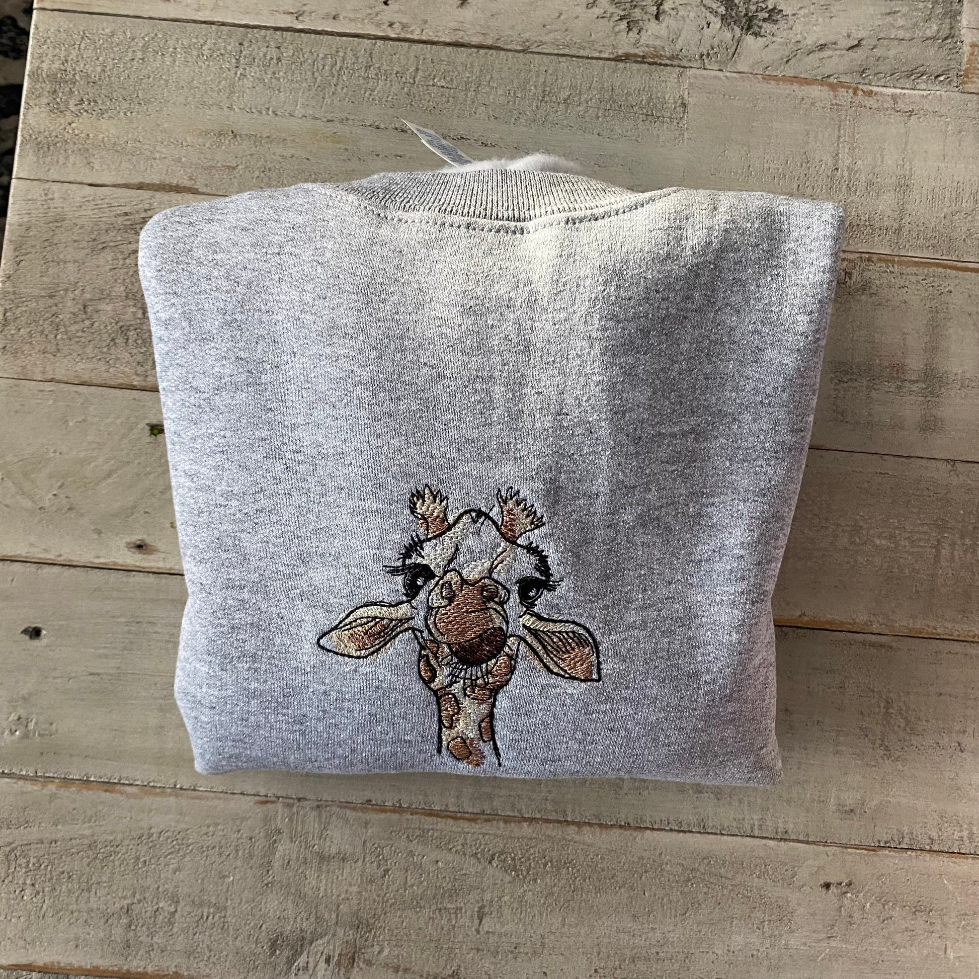 Giraffe Embroidered Crewneck- Trendy Crewneck