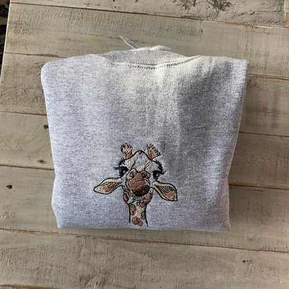 Giraffe Embroidered Crewneck- Trendy Crewneck