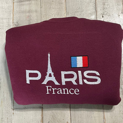 Paris Embroidered Sweatshirt, Paris France sweatshirt, Paris and Eiffel Sweatshirt