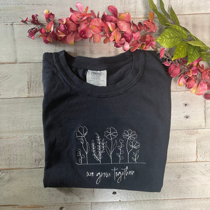 Comfort Colors® Wildflowers Embroidered T-Shirt – Comfort Colors Floral Tee, We Grow Together Shirt, Cottagecore Gift, Soft Cotton Women’s T