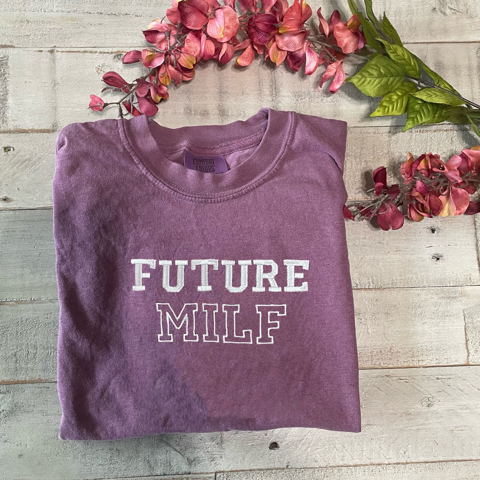 Future Milf Embroidered T-shirt - Milf Tee- Comfort Colors Embroidered shirt - Trendy Crewneck - Pregnancy Gift - Clothing For Hot Moms
